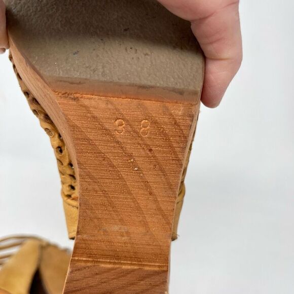 Free People Cognac Brown Leather + Wooden Platform Revolver Clog Sandal Size 38 - Picture 8 of 8